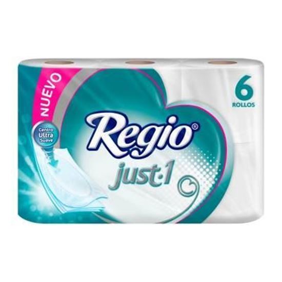 Imagen de Papel higiénico Regio just-1 hojas cuádruples 6 rollos