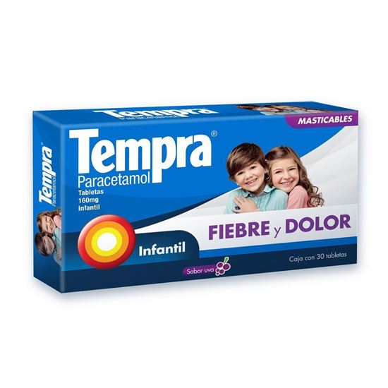 Imagen de Tempra Infantil fiebre y dolor sabor uva 30 tabletas