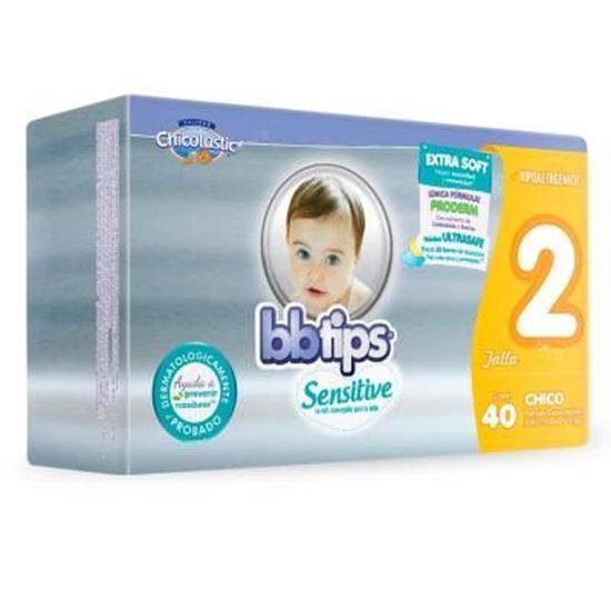Imagen de Pañales Bbtips sensitive talla 2 (chico) unisex con 40 pzas