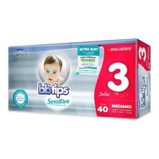Imagen de Pañales Bbtips sensitive talla 3 (mediano) unisex con 40 pzas