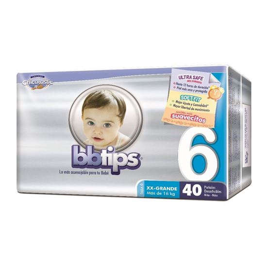 Imagen de Pañales Bbtips sensitive talla 6 (xx-grande) unisex con 40 pzas