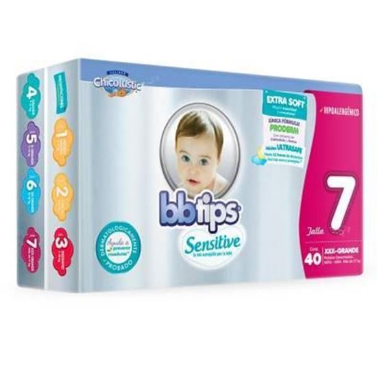Imagen de Pañales Bbtips sensitive talla 7 (xxx-grande) unisex con 40 pzas