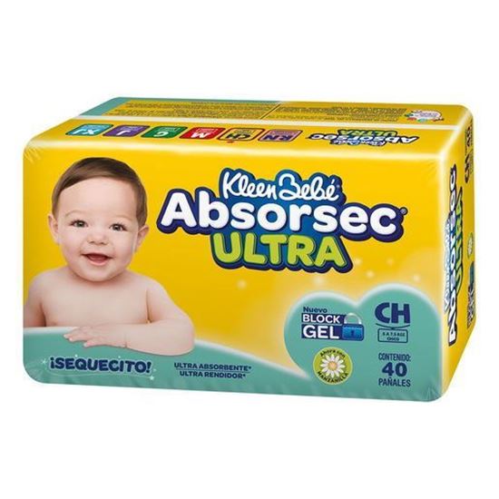 Imagen de Pañales Kleenbebé Absorsec ultra block gel talla chica unisex 40 pzas