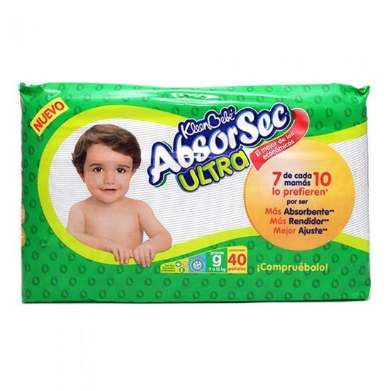 Imagen de Pañales Kleenbebé Absorsec ultra block gel talla grande unisex con 40 pzas.