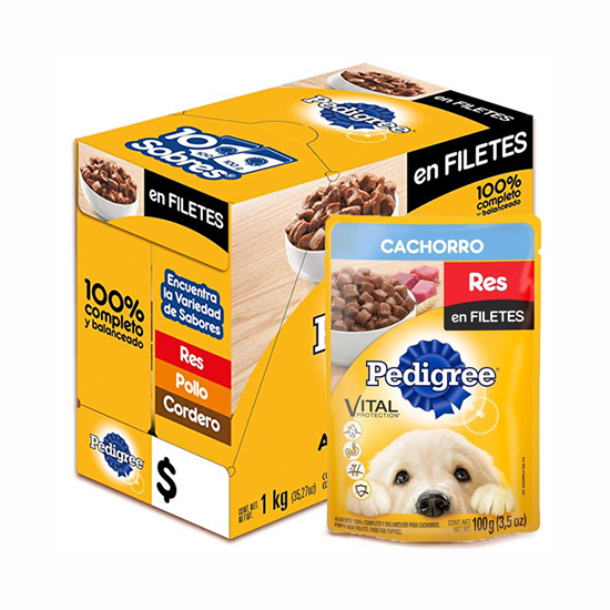 Imagen de Alimento para cachorro Pedigree de res en filetes 10 sobres de 100g c/u
