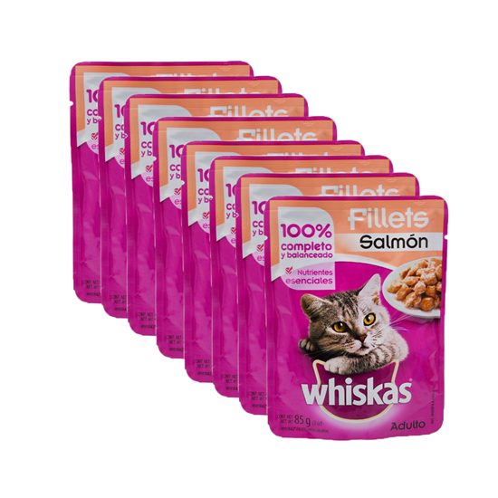 Imagen de Alimento para gatos sabor fillets de salmón Whiskas Paquete de 8 sobres 85 g c/u
