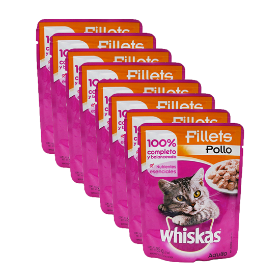 Imagen de Alimento para gatos sabor fillets de pollo Whiskas Paquete de 8 sobres 85g c/u