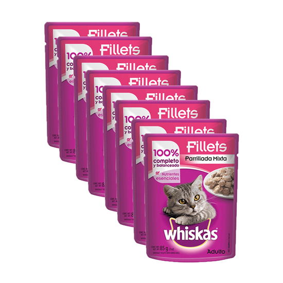 Imagen de Alimento para gatos fillets de parrillada mixta Whiskas Paquete de 8 sobres 84g c/u