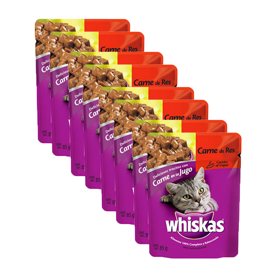 Imagen de Alimento para gato fillets de res Whiskas paquete de 8 sobres 85g c/u