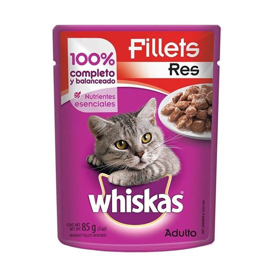 Imagen de Alimento para gatos fillets de res Whiskas sobre 85 g