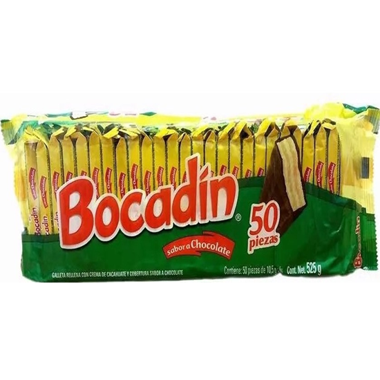 Imagen de Galleta con crema de cacahuate y cobertura sabor chocolate Bocadín 50 pzas (525g)