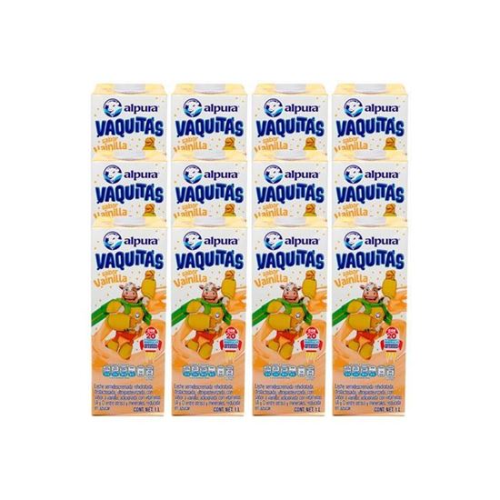 Imagen de Leche sabor vainilla Alpura Vaquitas caja con 12 pzas de 1L c/u