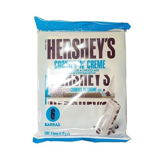 Imagen de Chocolate blanco con galleta Hershey's cookies 'n' cream 6 barras de 30g c/u