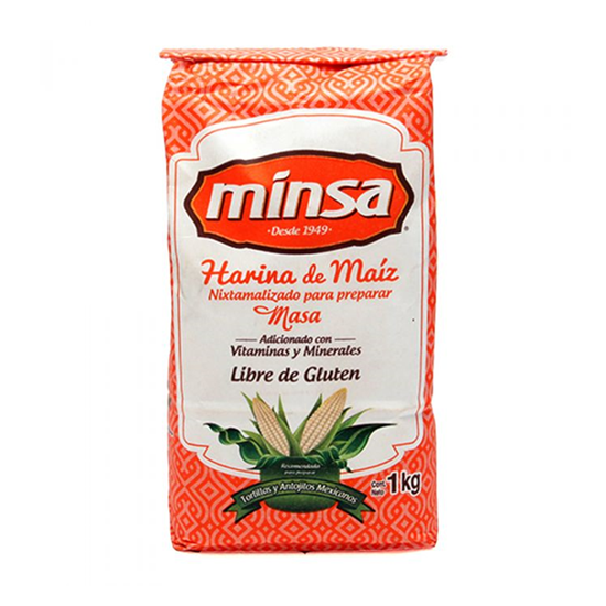 Imagen de Harina de maíz blanco nixtamalizado para preparar masa sin gluten Minsa 1kg