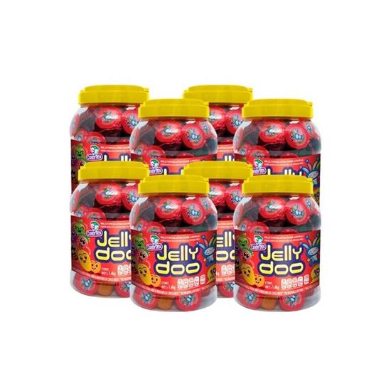 Imagen de Dulce de mini gelatina Candy Box Jelly Doo vitrolero caja con 8 pzas de 1.4kg (100 pzas) c/u