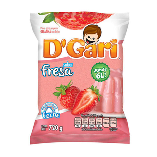 Imagen de Polvo para gelatina de leche sabor fresa D'Gari 720g