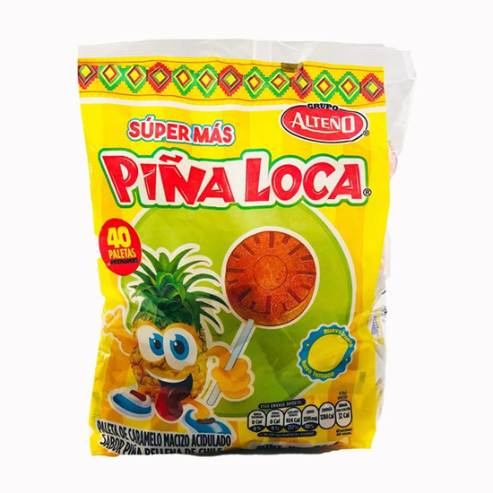 Imagen de Paleta de caramelo sabor piña rellena de chile Piña Loca 40 pzas