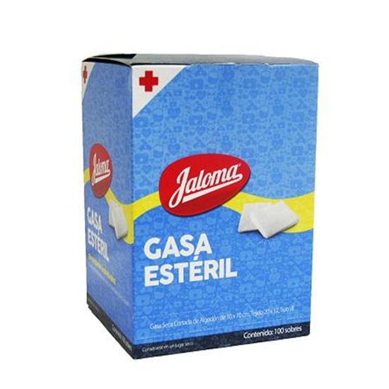 Imagen de Paquete de gasa simple estéril 10 x 10 cm Jaloma con 100 sobres
