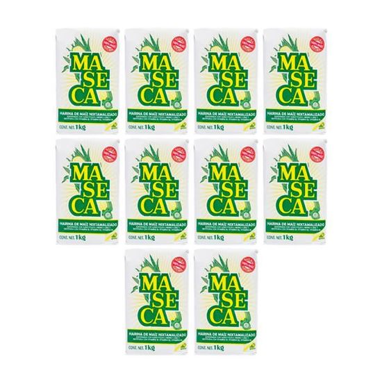 Imagen de Harina de maíz blanco nixtamalizado para preparar masa sin gluten Maseca caja con 10 pzas de 1kg c/u
