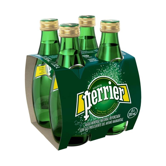 Imagen de Agua mineral gasificada Perrier botella de vidrio 4 pack de 330ml c/u
