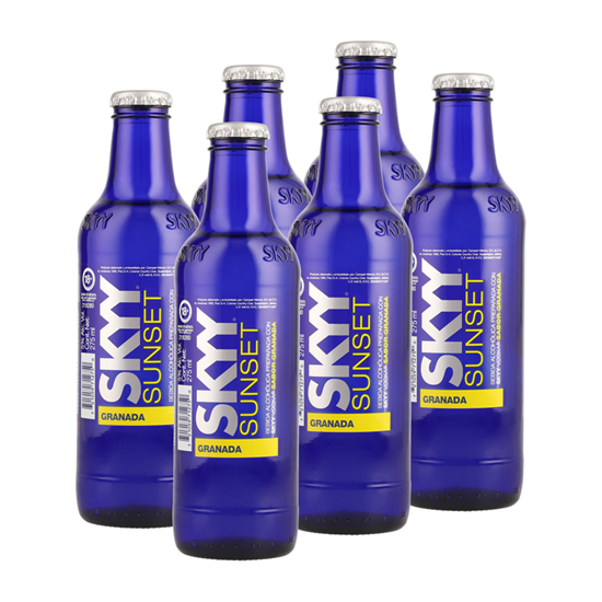 Imagen de Bebida alcohólica con vodka sabor granada SKYY Sunset caja con 24 pzas de 275ml c/u