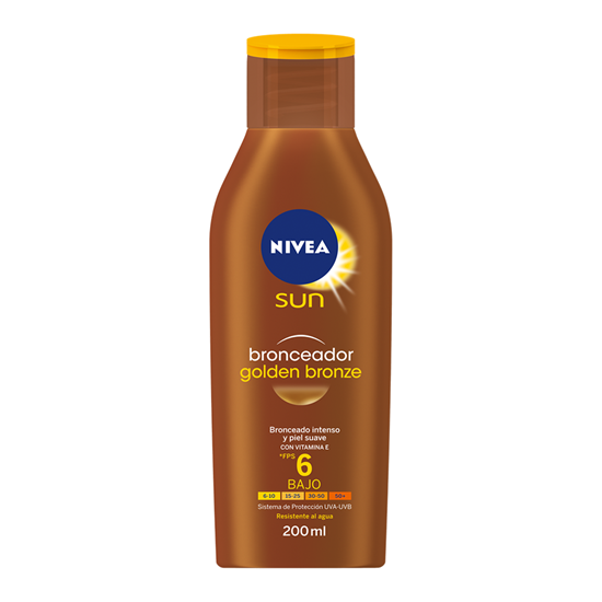Imagen de Protector solar bronceador resistente al agua y anti manchas Nivea Sun Golden Bronze FPS 6 200ml