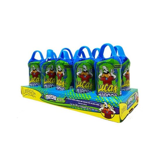 Imagen de Paleta de caramelo sabor manzana verde con polvo acidito Lucas Muecas Acidito 10 pzas de 24g c/u (240g)