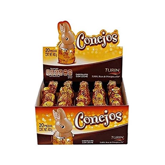 Imagen de Chocolate con leche Turín Conejos caja con 20 pzas de 20g c/u (400g)