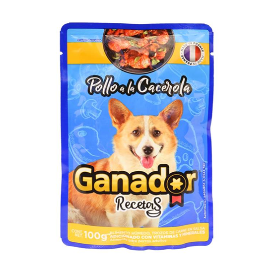 Imagen de Alimento para perro adulto Ganador pollo a la cacerola sobre con 100g