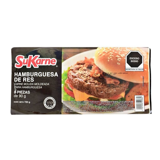 Imagen de Hamburguesa de res SuKarne 8 pzas de 90g c/u