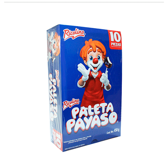 Imagen de Paleta Payaso Ricolino caja con 10 pzas de 45g c/u (450g)