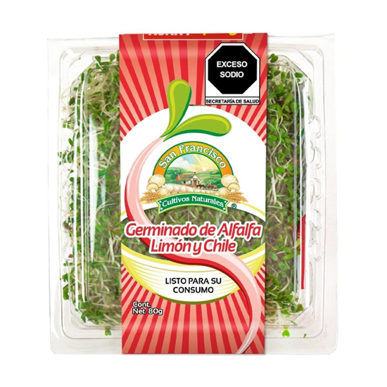 Imagen de Germinado de alfalfa con limón y chile San Francisco en domo de 80g