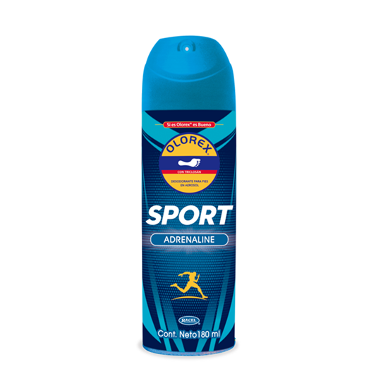 Imagen de Desodorante deportivo en aerosol con triclosán para pies Olorex Sport Adrenaline 180ml
