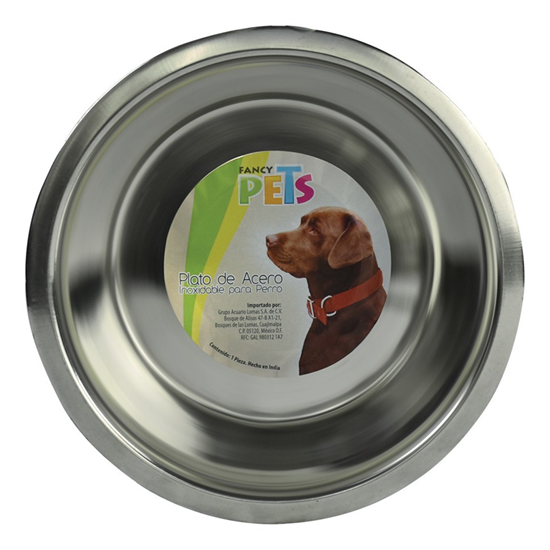 Imagen de Plato de acero inoxidable con base antiderrapante grande 32 oz Fancy Pets