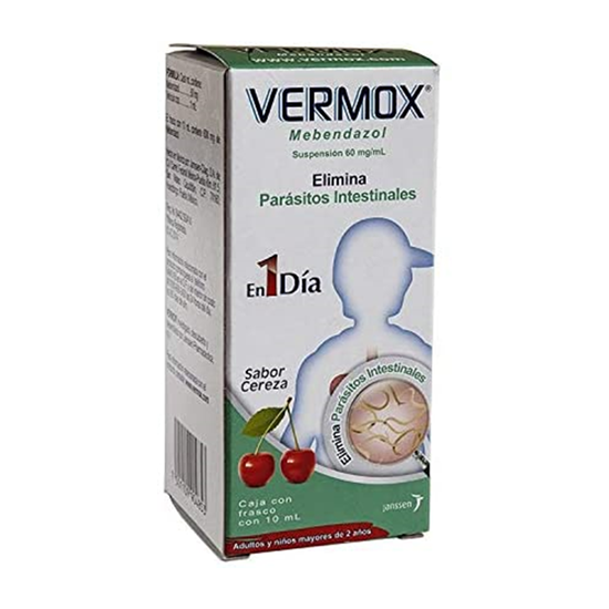 Imagen de Vermox para adultos y niños sabor cereza frasco con 10 ml