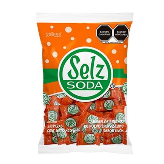 Imagen de Caramelos rellenos de polvo efervescente sabor limón Selz Soda 100 pzas (420g)