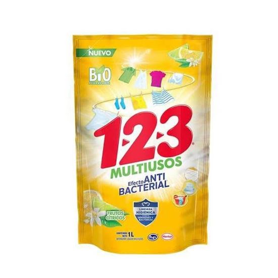 Imagen de Detergente líquido multiusos 123 efecto antibacterial 1L
