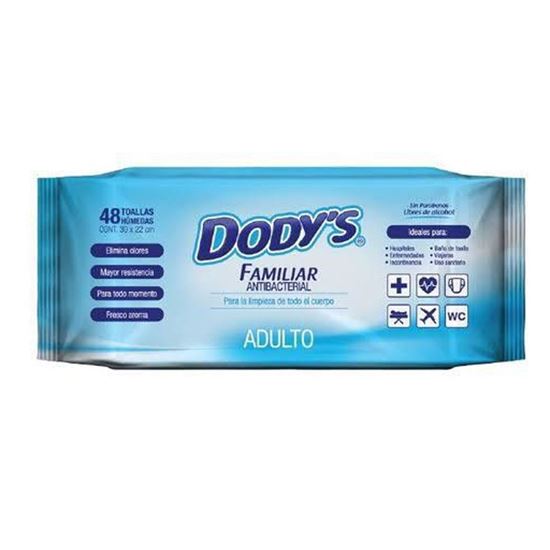 Imagen de Toallitas antibacteriales Dody's familiar adulto 48pzas