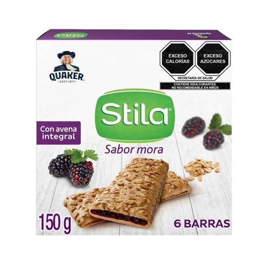 Imagen de Barras Quaker Stila crujientes con avena y relleno de fruta sabor mora 6 pzas (150g)