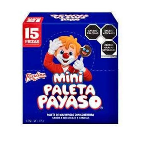 Imagen de Mini Paleta Payaso Ricolino caja con 15 pzas de 25g c/u (375g)