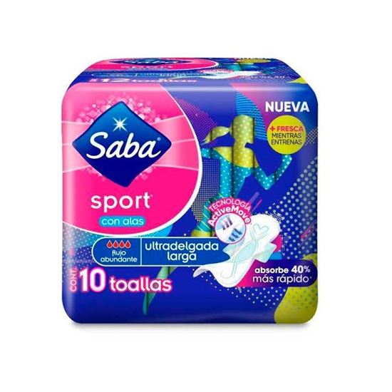 Imagen de Toalla femenina sport con alas ultra delgada flujo abundante Saba 10 toallas