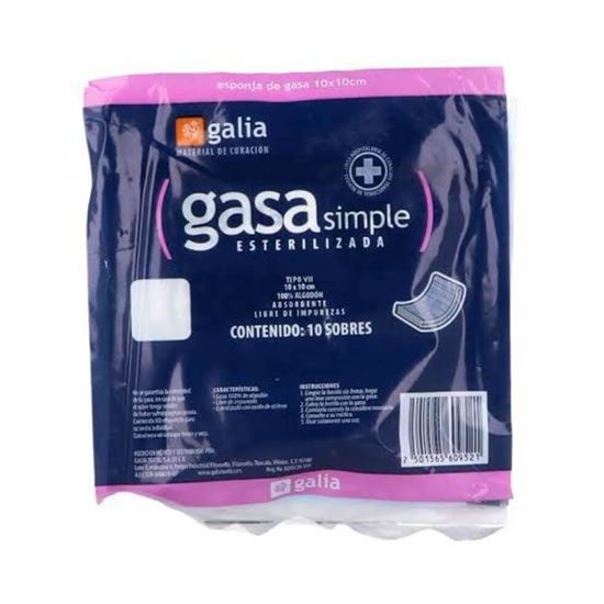 Imagen de Gasa simple esterilizada Galia 10 sobres (7.5cm x 5cm)