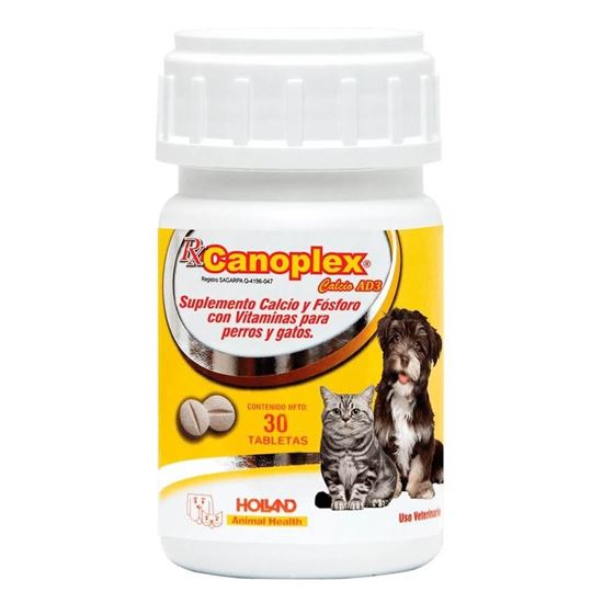 Imagen de Complemento de calcio y fosforo con vitaminas para perros y gatos Canoplex 30 tabletas