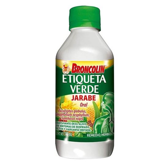 Imagen de Jarabe Broncolín etiqueta verde mezcla de plantas con propóleo 140ml