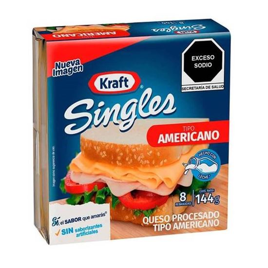 Imagen de Queso procesado tipo Americano Kraft singles 144g (8 rebanadas)