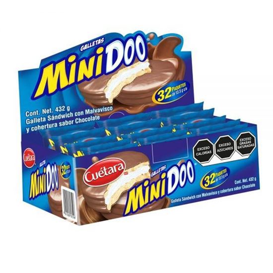 Imagen de Galleta sándwich con malvavisco y cobertura sabor chocolate Cuétara Mini Doo 32 paquetes de 13.5g c/u (432g)
