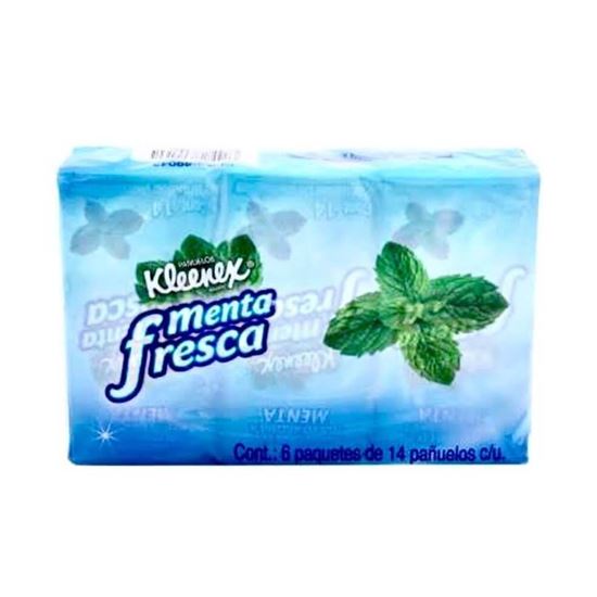 Imagen de Pañuelos desechables menta fresca Kleenex (6 paquetes de 14 pzas c/u)