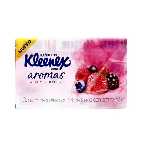 Imagen de Pañuelos desechables aromas frutos rojos Kleenex (6 paquetes de 14 pzas c/u)