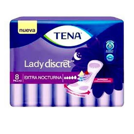 Imagen de Toallas para goteos súper abundantes Tena lady discret extra nocturna 8 pzas