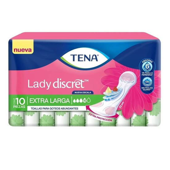Imagen de Toallas para goteos abundantes Tena lady discret extra larga 10 pzas